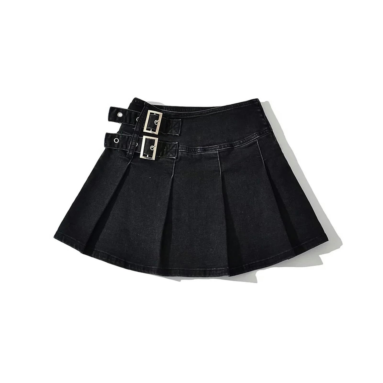 Jupe plissée en jean taille haute pour affiner la silhouette noir L