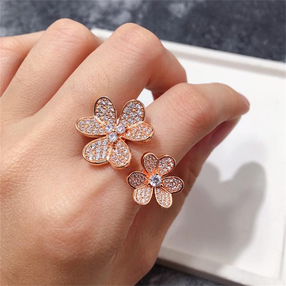 U/B Double Clover Rings for Women Shining Cubic Zirconia Ring 18K Gold Plated Adjustable Ring Ladies Fashion Handmade Flower Exquisite Jewelry - Image 2