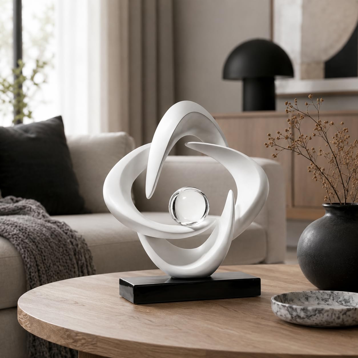 Moderne abstrakte Harz-Skulptur, blauer Ozean-inspirierter Art-Deco-Statue für Heimdekoration, Eingangstisch, Kaminsims, TV-Ständer, Regale, Bücherregal und Bürodekoration (weiß)