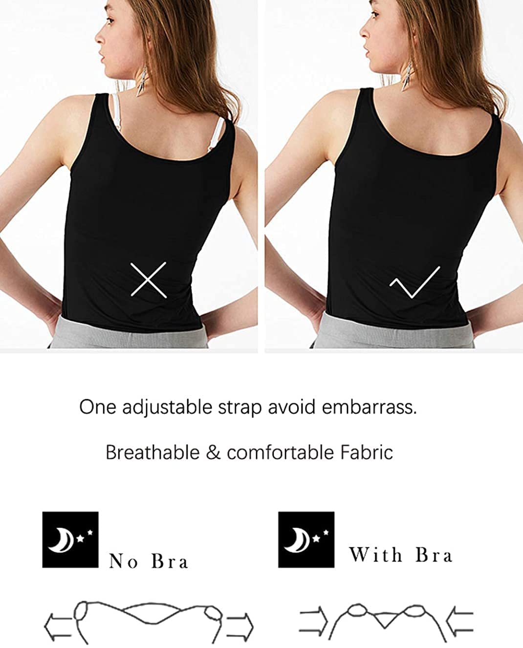 STARBILD Canotte da Donna con Reggiseno a Mensola Incorporato Cinghia Ampia Canottiera Senza Maniche Canotta Imbottita di Base per Un Abbigliamento Casual Quotidiano