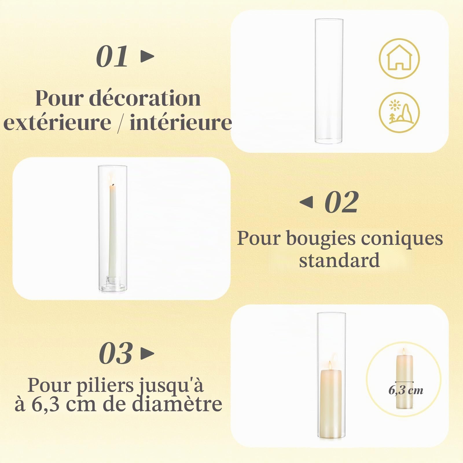Cylindre en Verre pour Bougies Bougeoir en Verre：Hewory Set de 10 cylindres sans Fond pour décoration de Mariage Photophore en Verre pour décoration de Table Mariage Noël Bougeoir