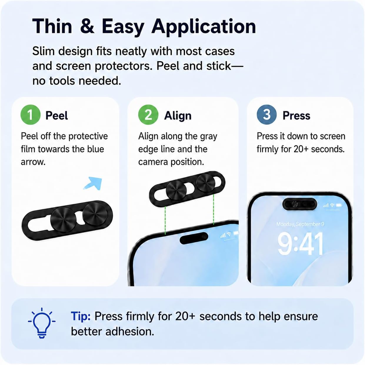 Front Camera Cover,On/Off Face Recognition,Camera Protector Compatible with iPhone 16/16Plus/16Pro/16 Pro Max/15/15Plus/15Pro/15 Pro Max-Black, 2 Pack
