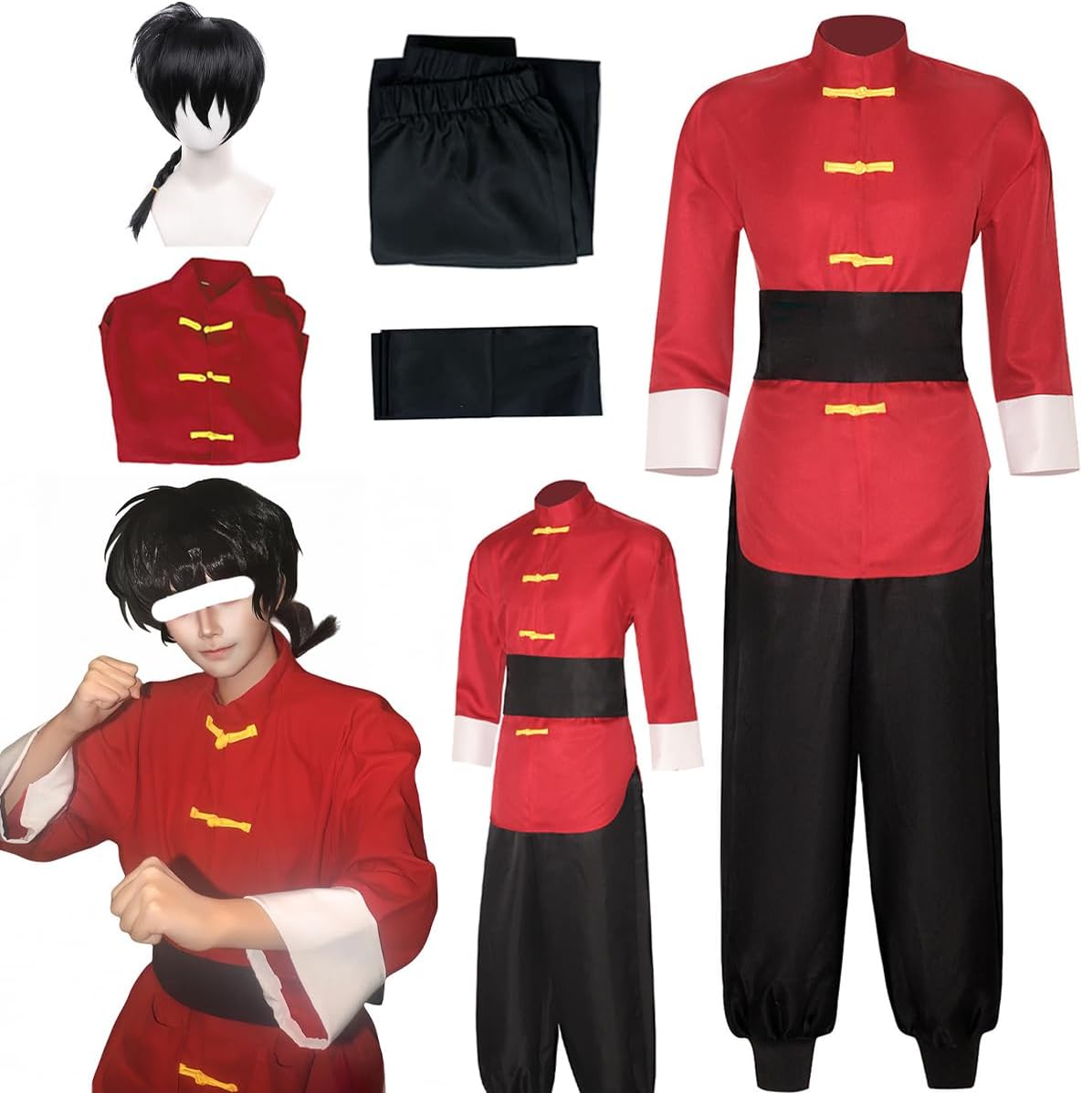 Ranma 2/1 Cosplay Costume Men Kung Fu Outfit Halloween Set Full Adult
