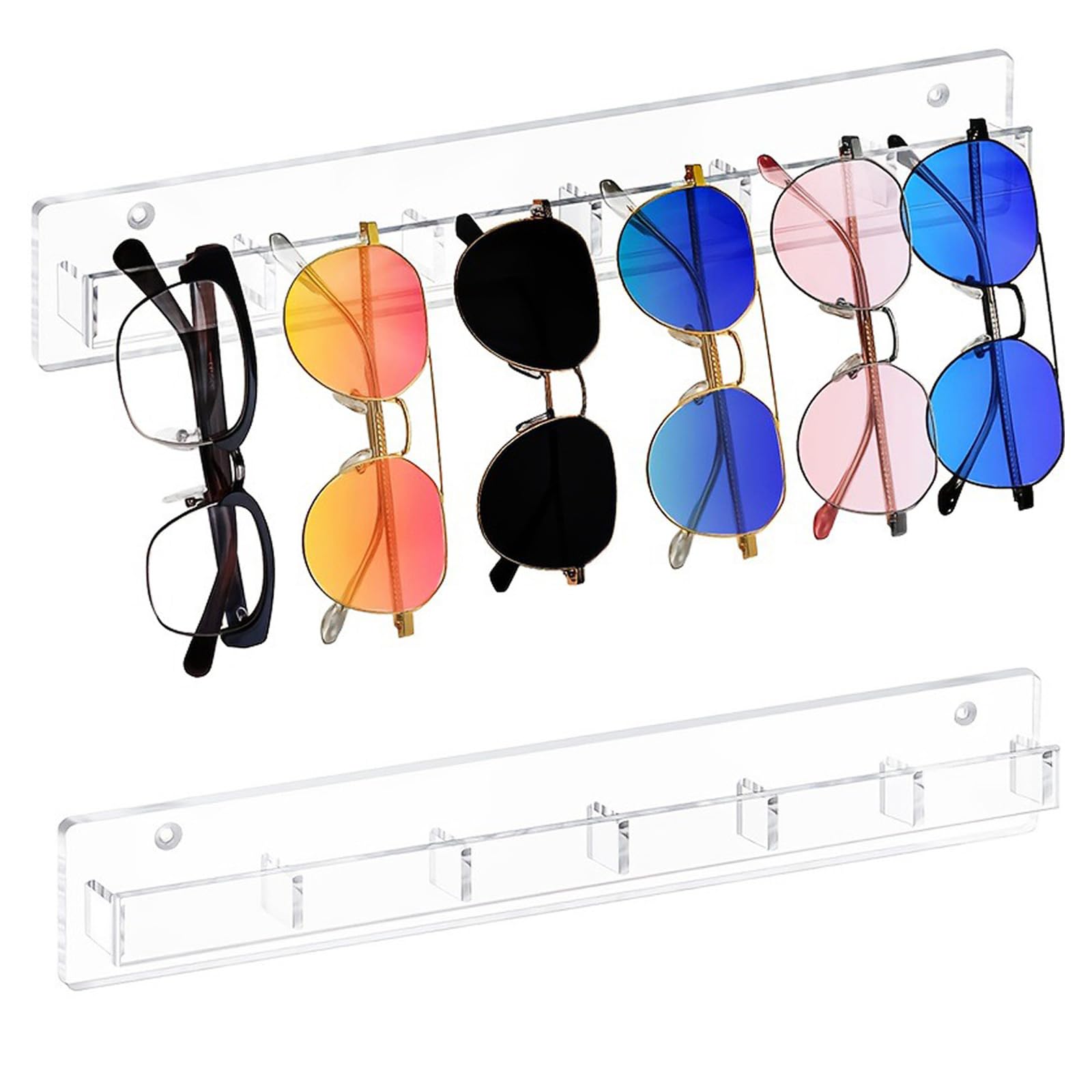carotoe 12 Slot Sunglass Holder Clear / Black Acrylic, for Wall Display in Various Boutique Settings Clear Acrylic Sunglass Holder Rack