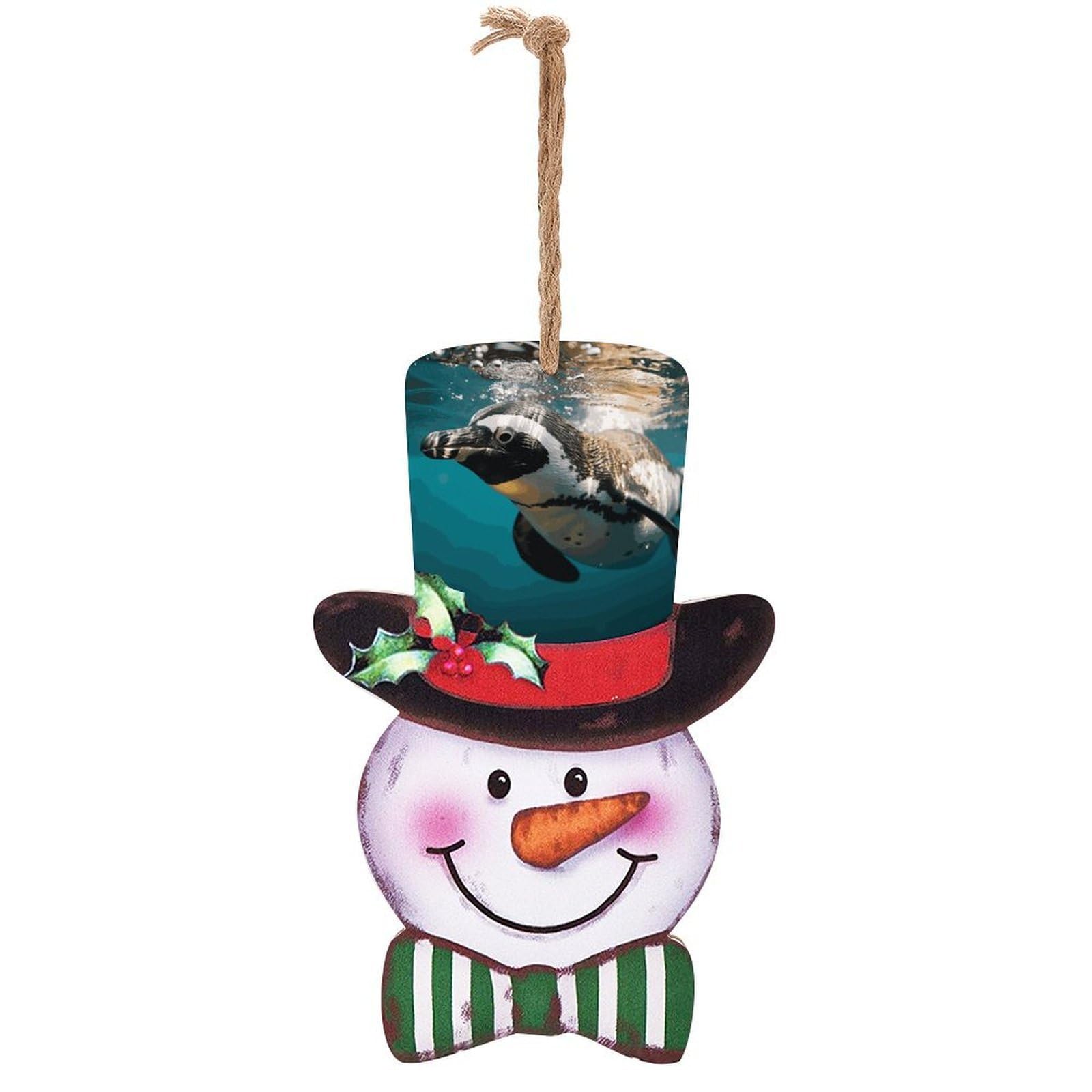 Penguin Swimming in The Ocean Snowman Decor Christmas Snowmans Hanging Decors Wooden Exquisite Holiday Decoration Sign for Home Window Wall Farmhouse Indoor Outdoo