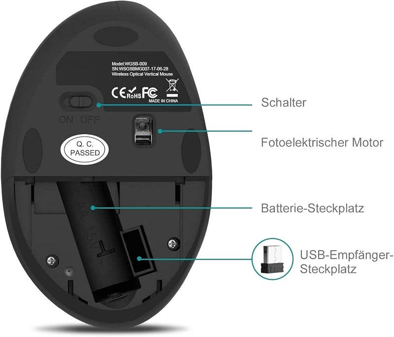 seenda Ergonomikus Vezeték Nélküli Egér - Vertikális Kialakítás, 2.4G USB Vevővel, 3 DPI Szint, 6 Gombos, Csendes Kattintás, PC/Laptop Kompa