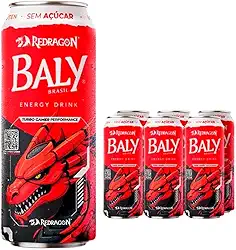 6 Energéticos Gamer Baly Redragon – Morango e Pêssego Sem Açúcar – 473ml
