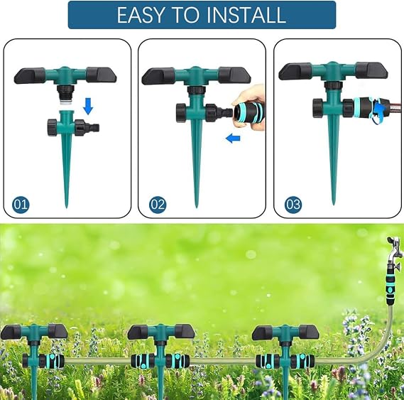Garden Sprinkler Lawn Water Sprinkler Automatic 360 Rotating 3 Arms Sprayer Adjustable Sprinkler Irrigation System for Watering Veggies Flowers Grass Lawn Plants