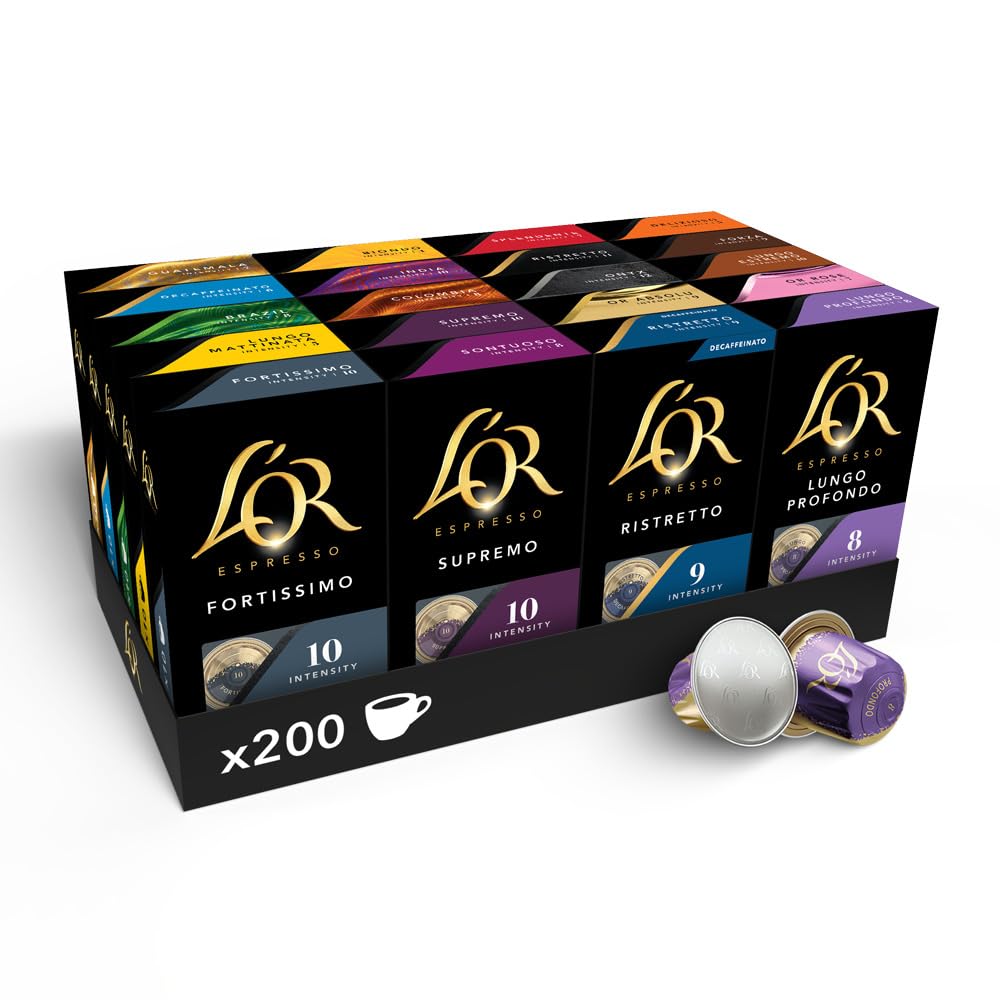 L'OR Espresso Café Surtido | 20 sabores | 200 Cápsulas | Amazon Exclusive | Intensidades 4 a 12, Pack variado, Compatible con máquinas Nespresso