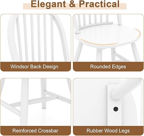 Miniatura 7 de Safeplus Juego de 2 sillas de comedor de roble de 18 pulgadas, sillas Windsor de madera con respaldo de husillo para isla de cocina de campo