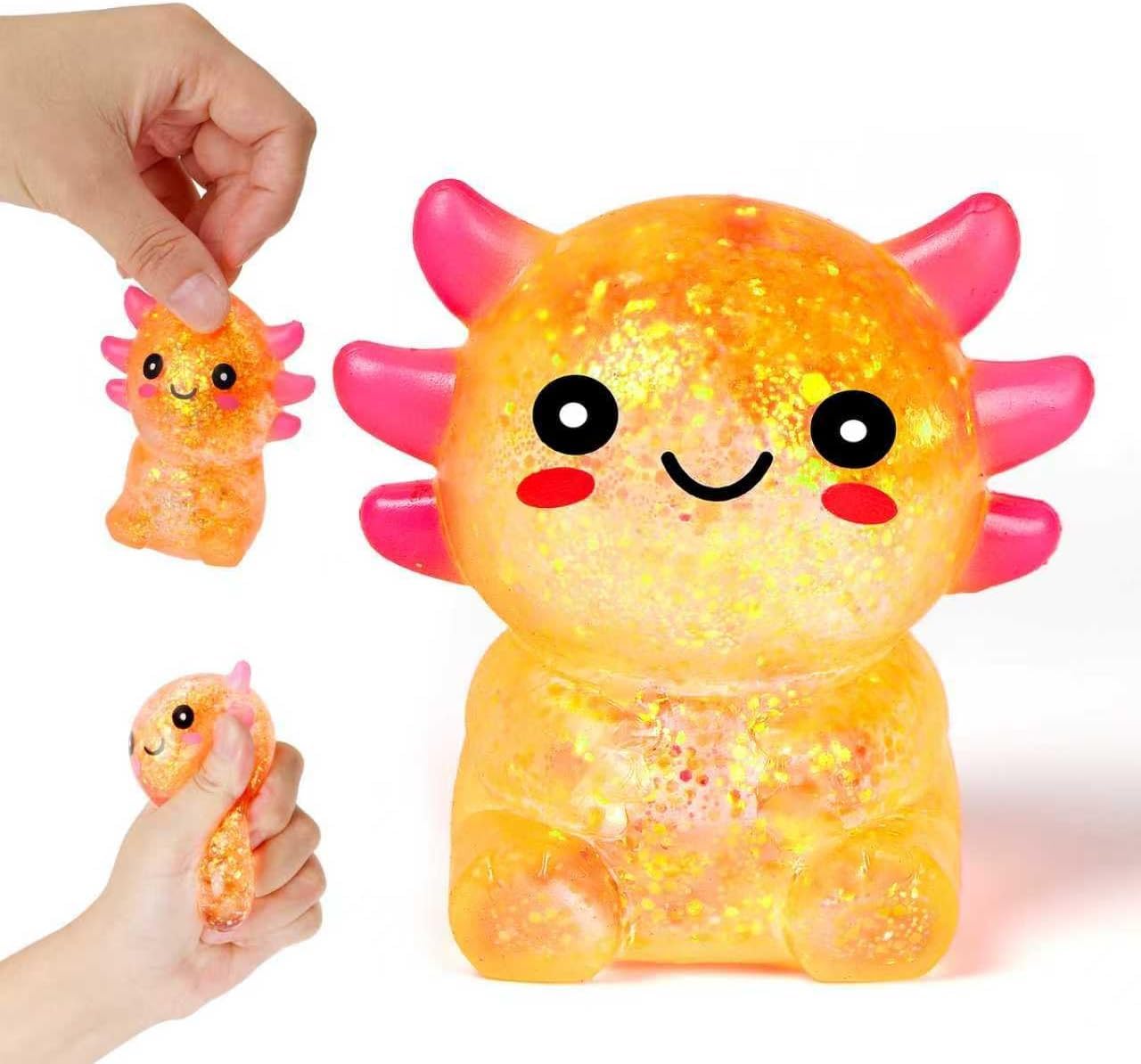 Axolotl Squish-y Stress Relief Toy Glitter Fidget Toys Cute Malts Sugar Axolotl Toy Fidget Toys Adults Fidget-Toy for Kids Youth Adult, Party Favors Anxiety Relief Squish-y-Toys #Orange