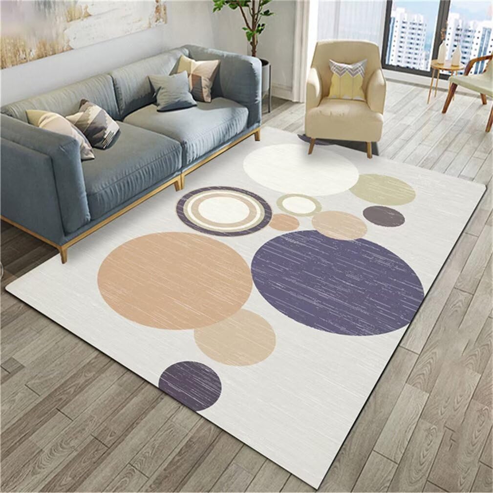 Tapis salon doux à motif bleu géométrique pour sol glissant