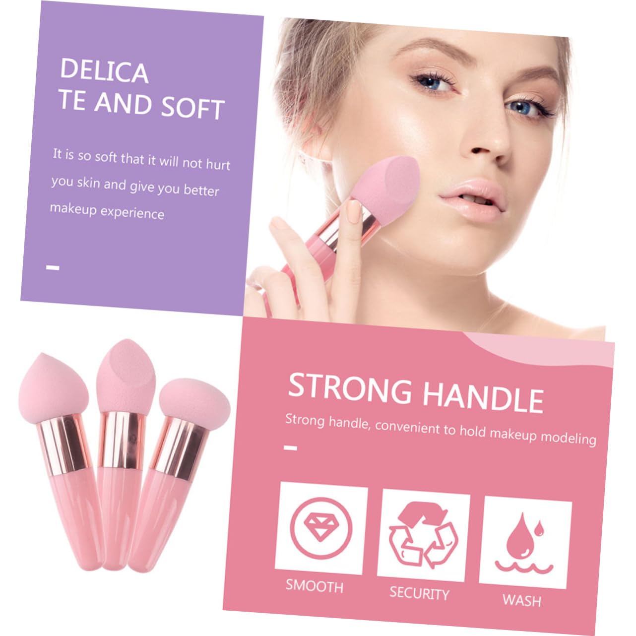 Homoyoyo Set di 2 Penne di Bellezza Porpora Spugne Make Up in Materiale a Rete per Evidenziatore e Crema Manico Ergonomico e Facile Presa
