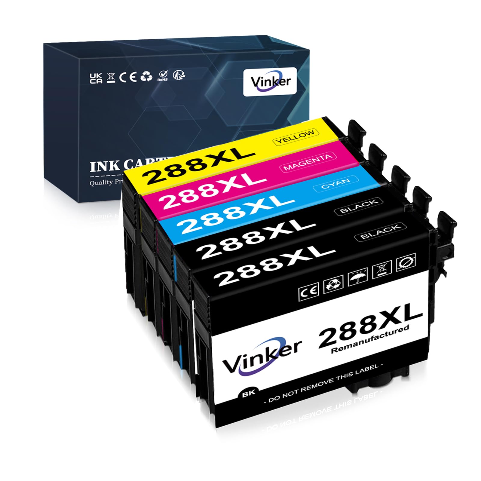 Vinker 288XL Remanufactured Ink Cartridge Replacement for Epson 288 Ink Cartridges Combo Pack 288XL 288 XL T288XL for Expression Home XP-330 XP-340 XP-430 XP-440 XP-446 Printer (5 Pack)