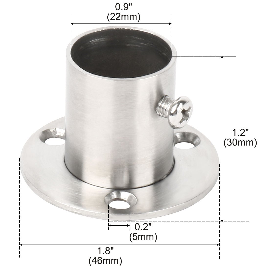 Sourcingmap Stainless Steel Cabinet Clothes Closet Rod Bracket Holder Flange Socket 22mm Dia 2 Pcs - Image 2