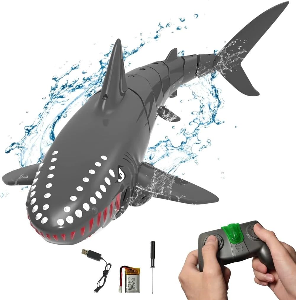 Amitasha 2.4GHz Remote Control Fish RC Shark High Speed Swimming Pool Whale Toy for Kids with Rechargeable Battery