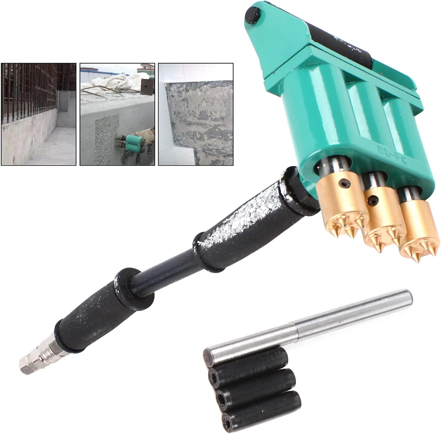 Pneumatic Hand-held Chisel, Three-head Pneumatic Concrete Air Scabbler Handheld Chisel Hammer Depth 3-5mm for Concrete Pavement Bridge