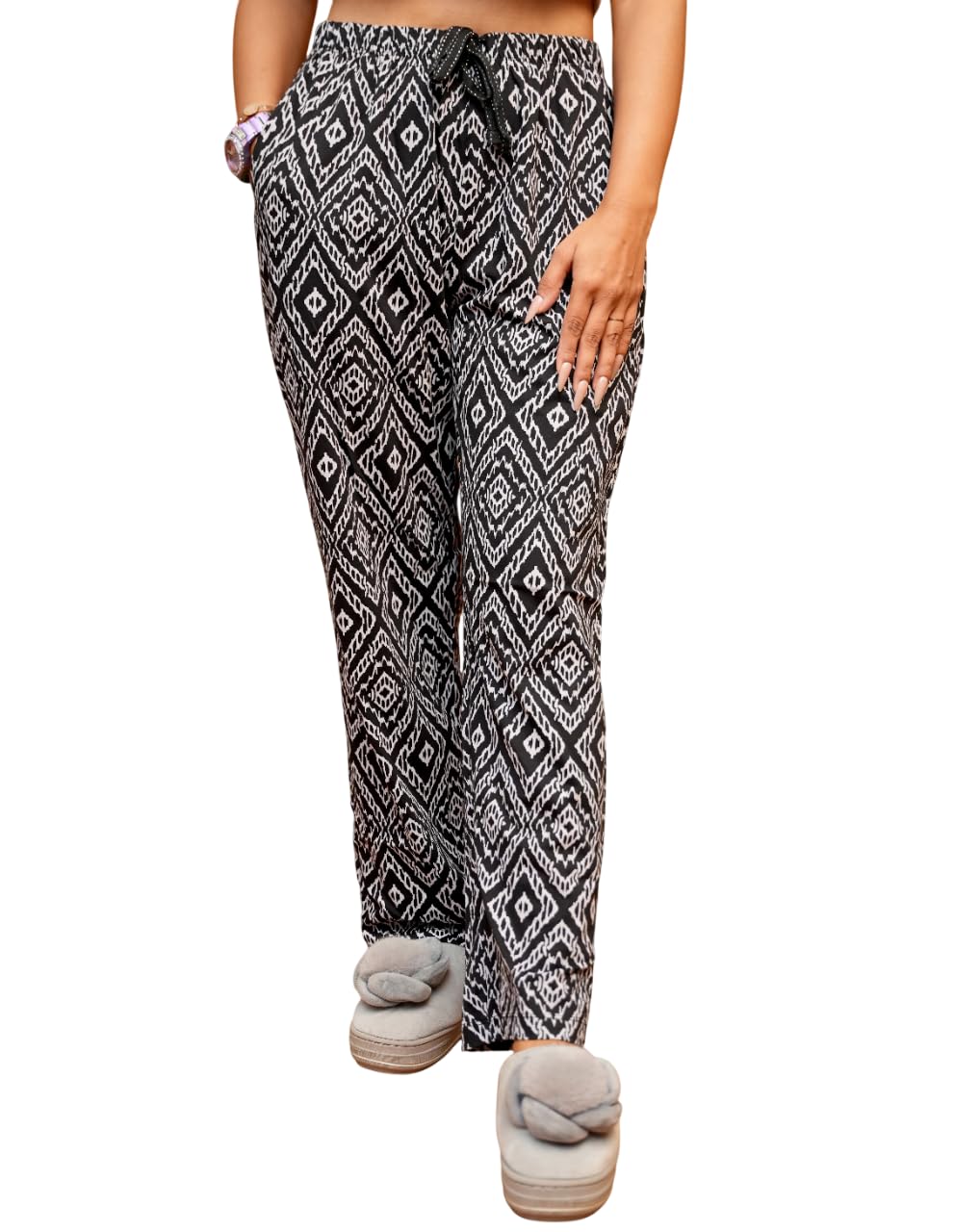 Women's Cotton Blend Pyjama, Black-picture-21