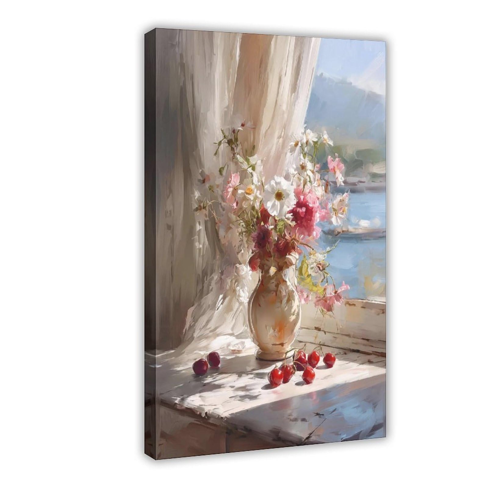 Flamint Cherry Blossom Oil Painting Canvas Poster for Dorm Room Decor Gift