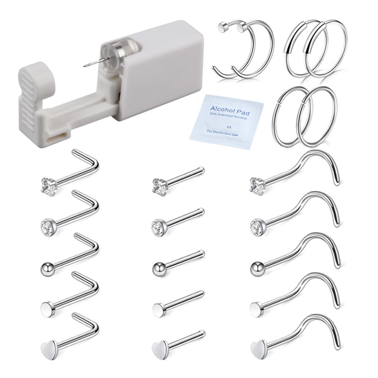 Hyclam As Picture Shows Nose Piercing Nailer Kit Disposable Safe Sterile Piercing Unit For Self Nose Piercing Nailer Nose Stud Piercing Tool