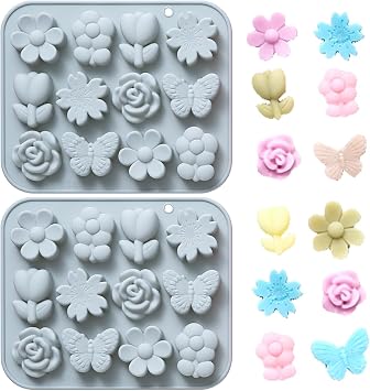 Flower Shape Candy and Chocolate Silicone Mold, Non Stick 24 Wells Molds for Gummy, Ice Cube Blue