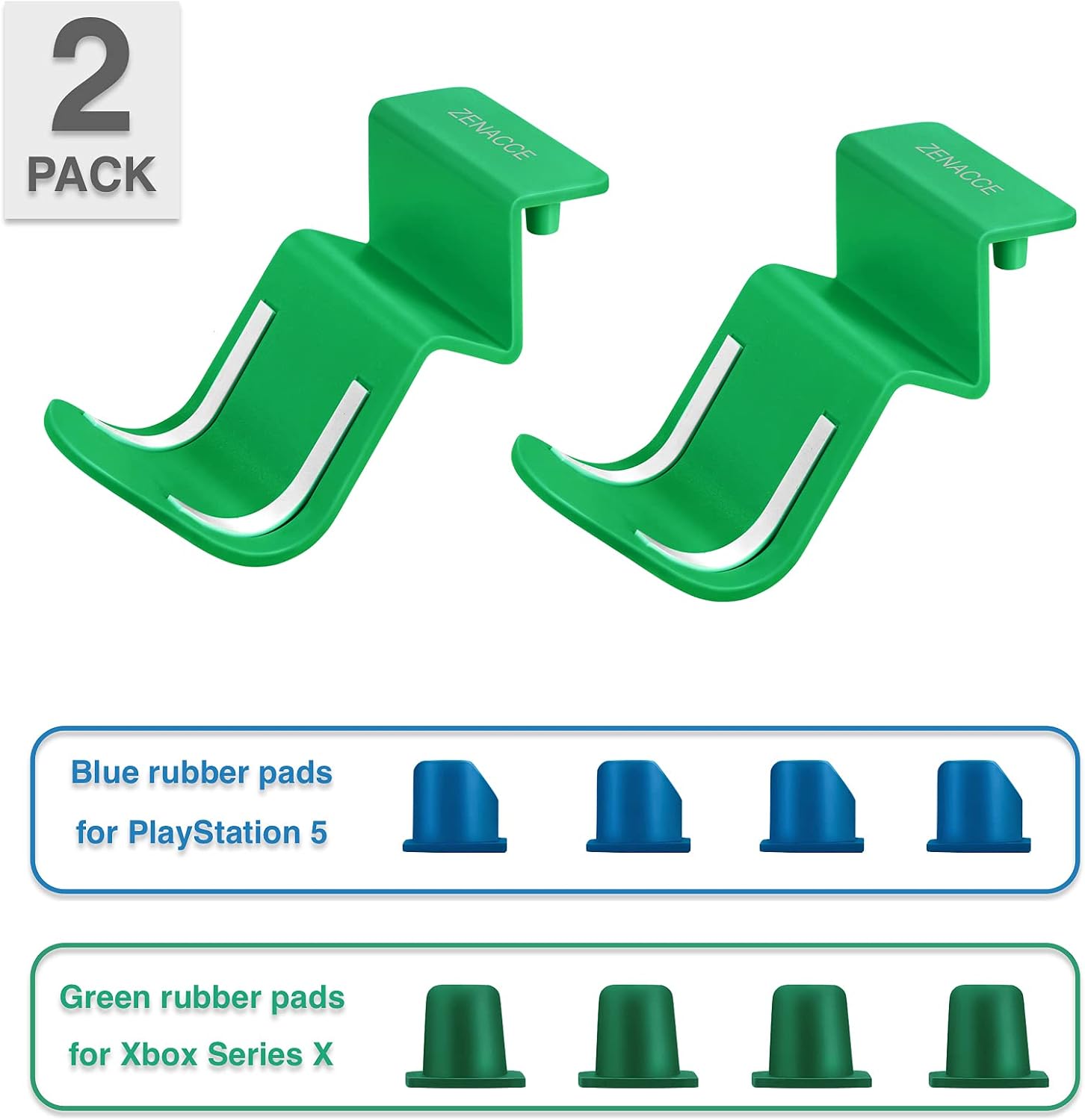 ZENACCE Game Controller Holder Compatible with PS5 and Xbox Series X, Controller Stand Mount for Playstation 5 DualSense and Xbox Series X Controllers, No Screws & No Adhesive Tape - Green