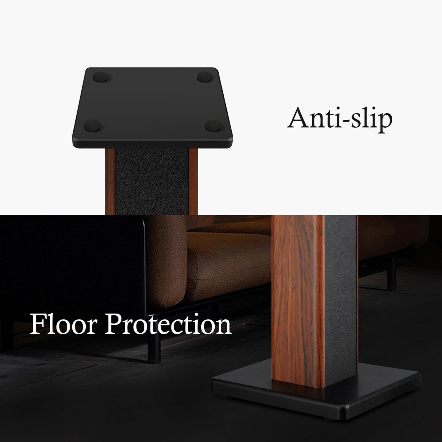 Universal Floor Speaker Stands, 22.64 Inch Surround Sound Stands Supports 150LB, Non-Slip Pads & Cable Ties, for Bookshelf Speakers,Satellite Speakers,Studio Monitors, Easy Installation, Brown - Image 4