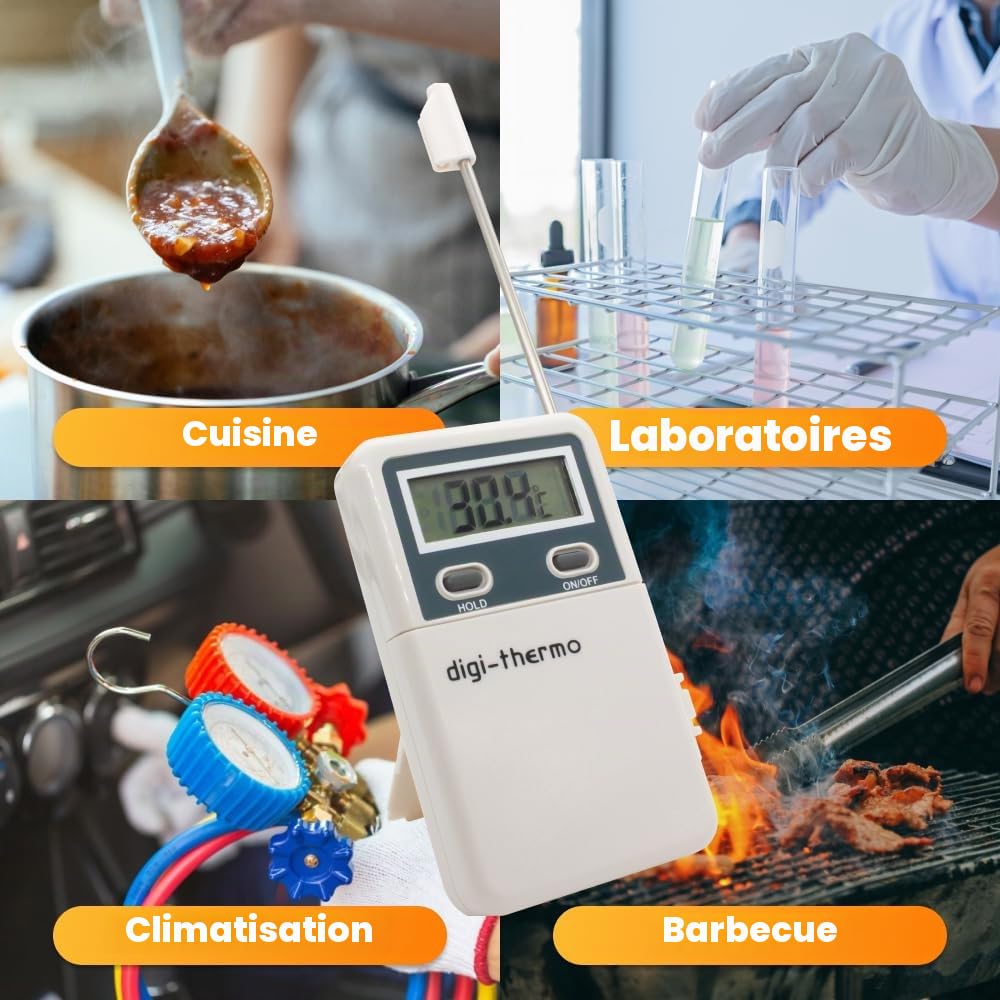 Thermomètre digital portable avec sonde et écran -50º +300ºc 25fr0485 Agtwt2 Idéal pour les équipements de climatisation