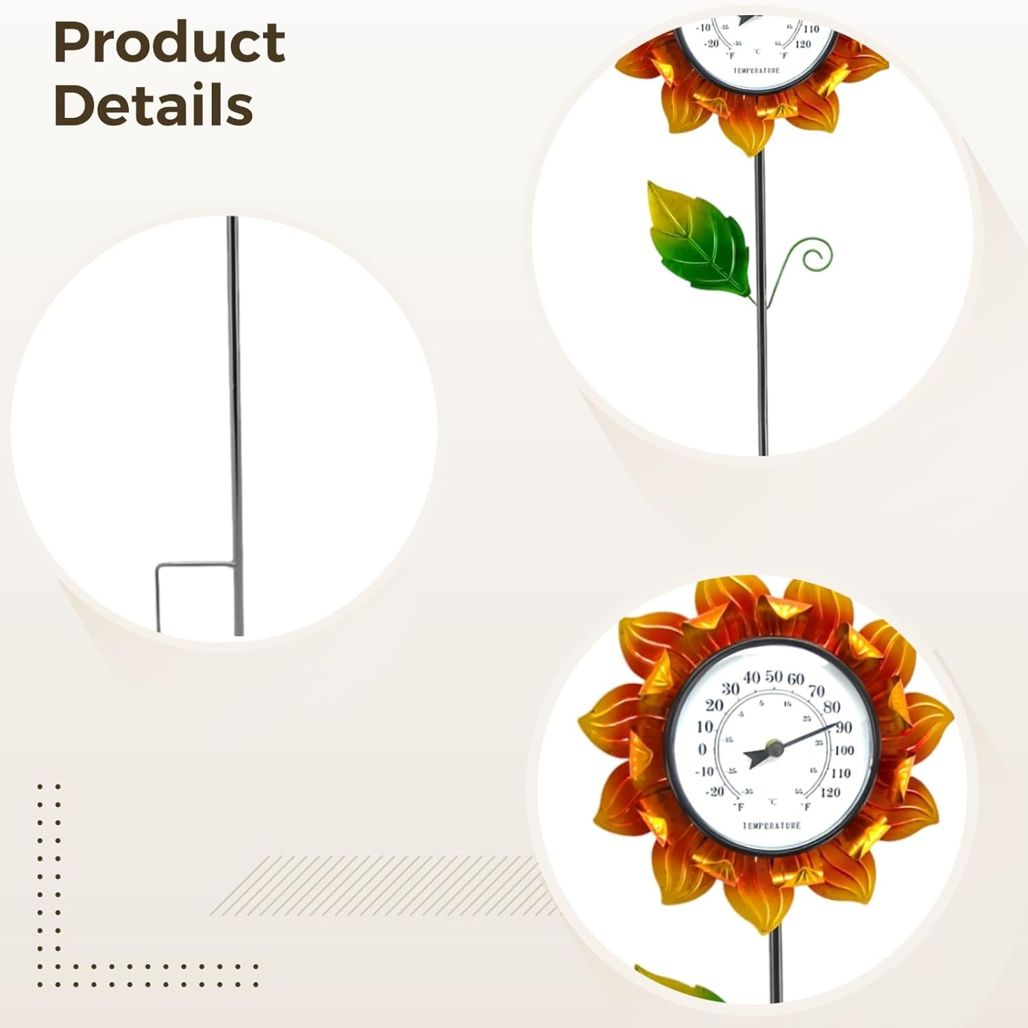 Sunflower Garden Decor Thermometer, 40.2 In Metal Yard Art Stake, Outdoor Temperature Gauge, Iron Flower For Patio Lawn Flower Bed