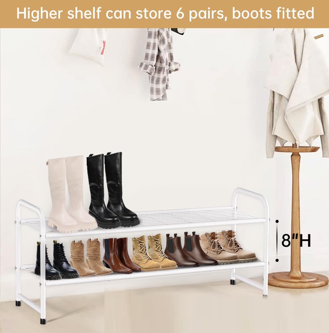 KEETDY Langer Schuh-Organizer für den Schrank, Schuhregal aus Metall für den Eingangsbereich, breites stapelbares Schuhregal, Aufbewahrung mit stabilem Drahtgitter für Schrank, Boden, Schlafzimmer,