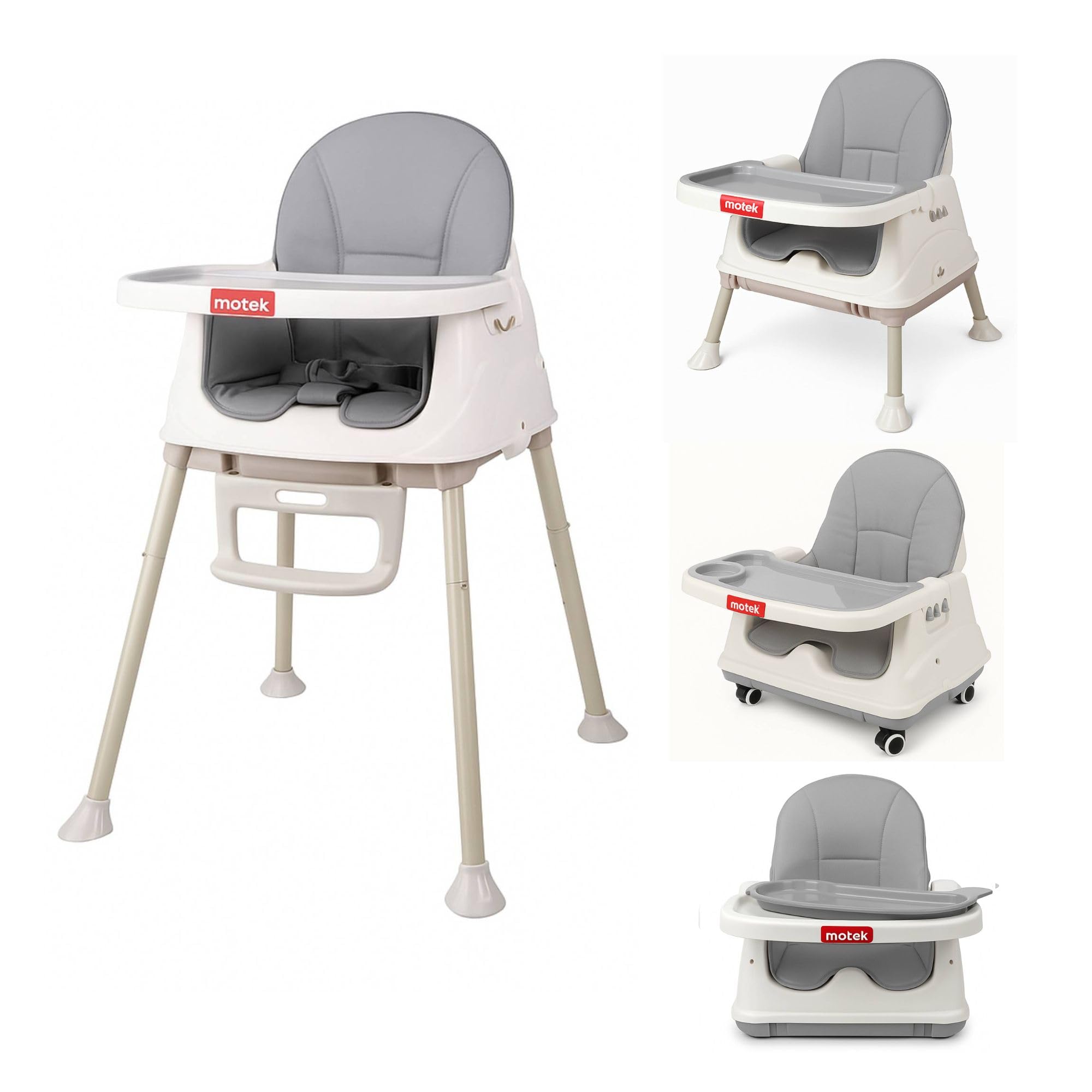 Silla Alta Periquera Motek Bruni 4 en 1 Comer Bebe Gris