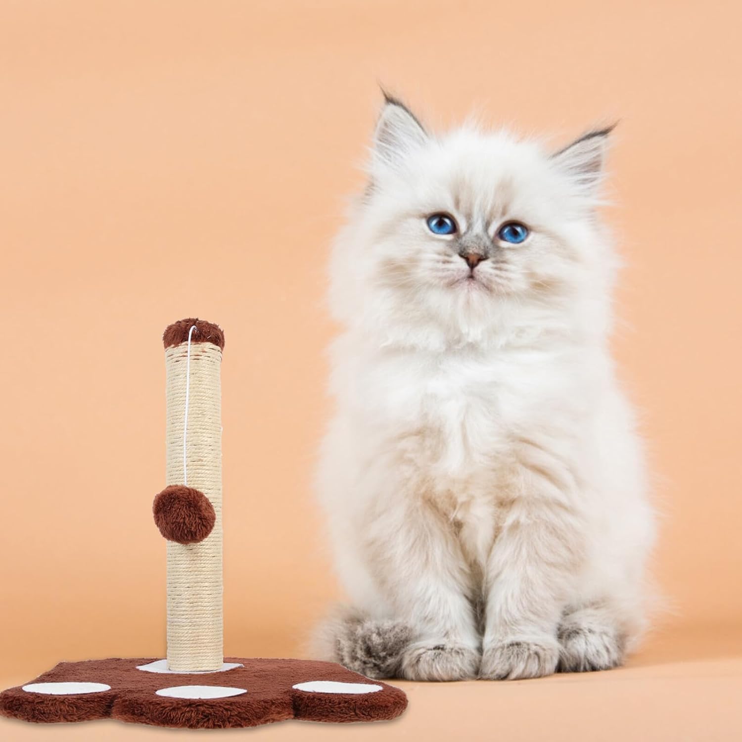 FRCOLOR Integrated Sisal Large Cat Scratching Post and Bed, Wear-Resistant Floor Scratcher with Comfortable Kitten Lounger, Brown Cat Accessory for Daily Use