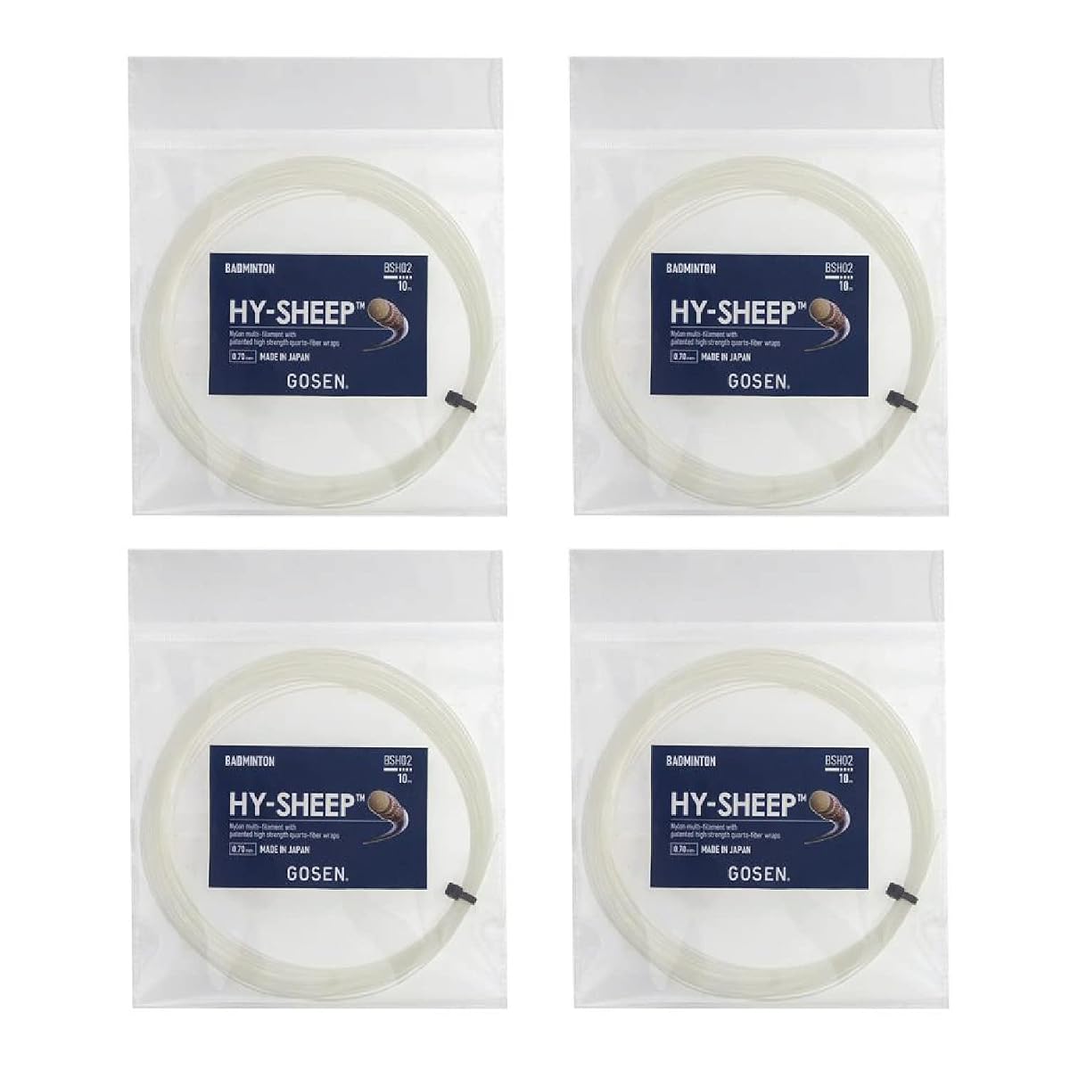 Gosen Hy-Sheep 0.70mm Badminton String - White - Made in Japan (Pack of 4