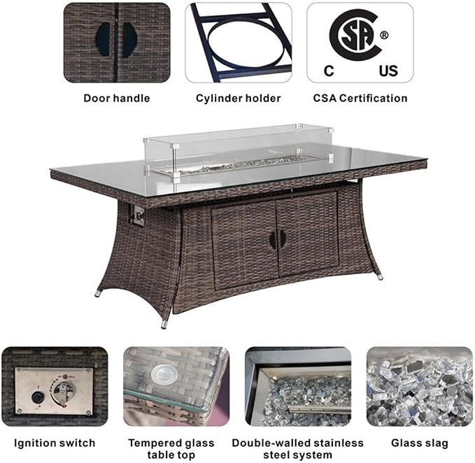 Mesa comedor con brasero de aluminio marrón y vidrio templado miniatura 4