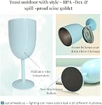 Verres à vin en acier inoxydable avec couvercle– 12 oz Thermo Goblet à double paroi isolée – Parfait pour les fêtes d'anniversaire, anniversaires et pique-nique extérieure (bleu clair)