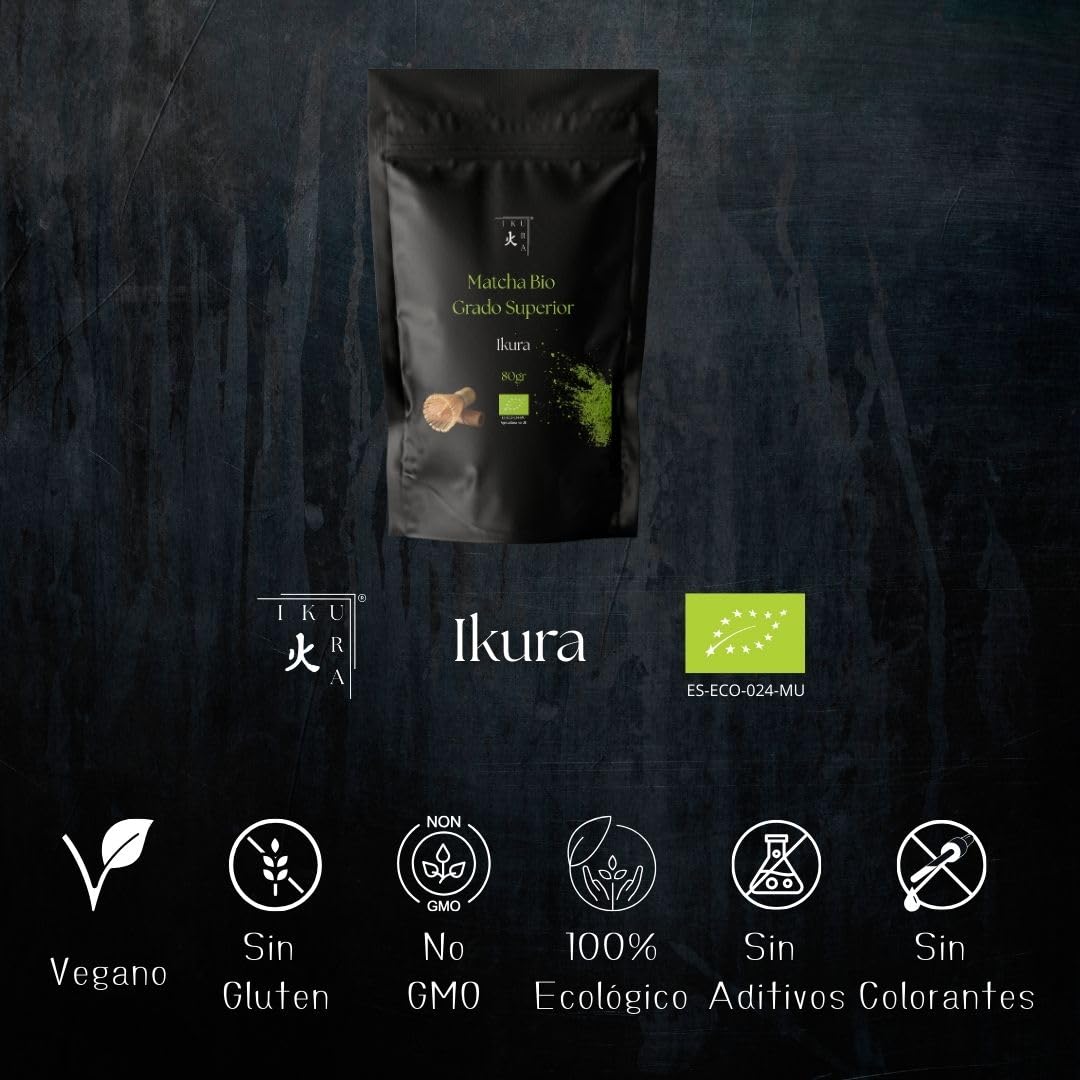 Té Matcha Premium Ikura Bio 80 g | Matcha Ecológico 100% Puro en Polvo | Té Verde Antioxidante Natural | Energía y Concentración | Ideal para Matcha Latte, Té y Recetas Saludables | Vegano