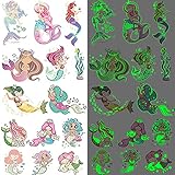 Ooopsiun Luminous Mermaid Temporary Tattoos for Girls - 12 Sheets Glow in The Dark Mermaid Stickers...