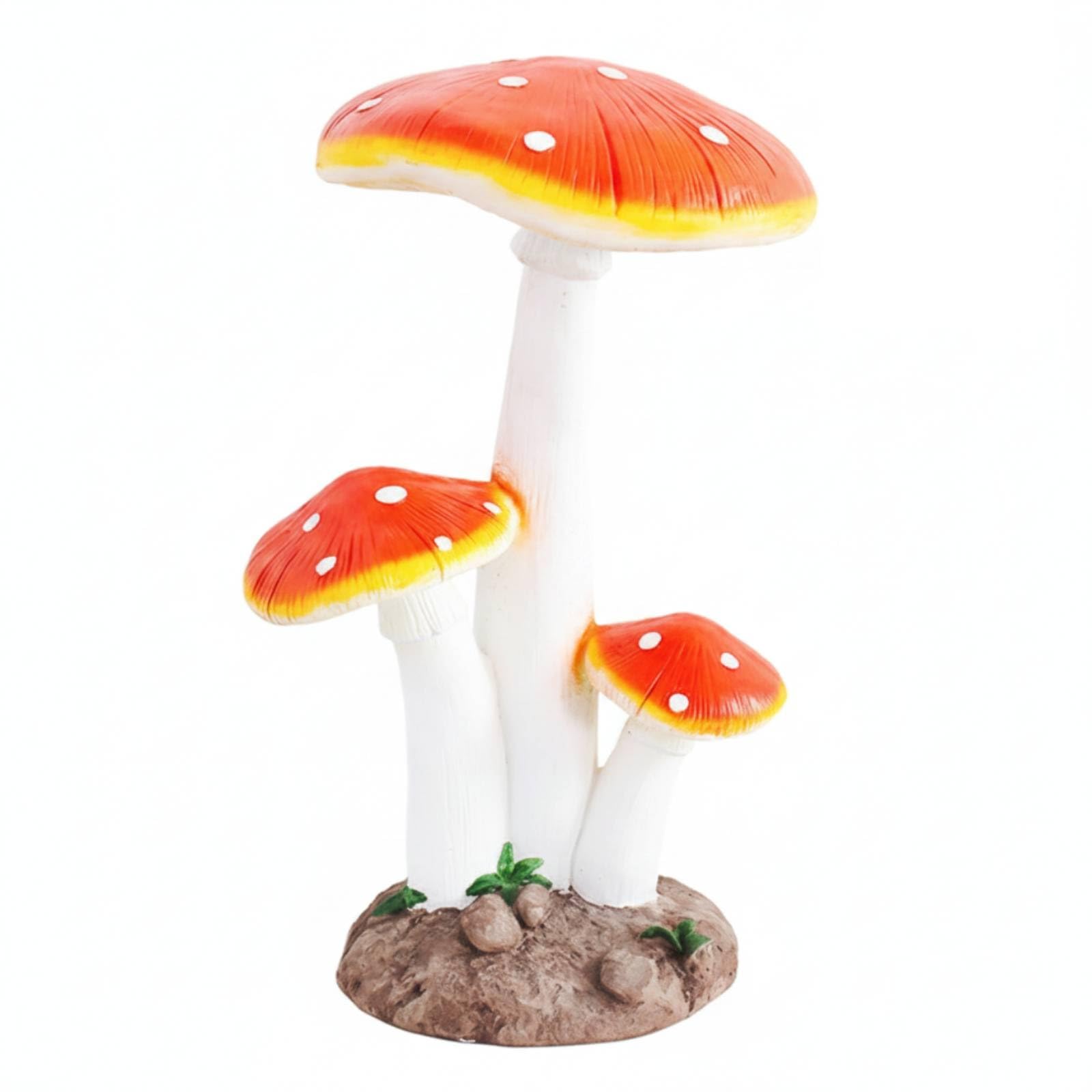 Pilz farbenprächtig Pilzfigur stabil Pilzskulptur für Gartenliebhaber, Hobbygärtner, Garten, Terrasse, Großer Dreistieliger Pilz