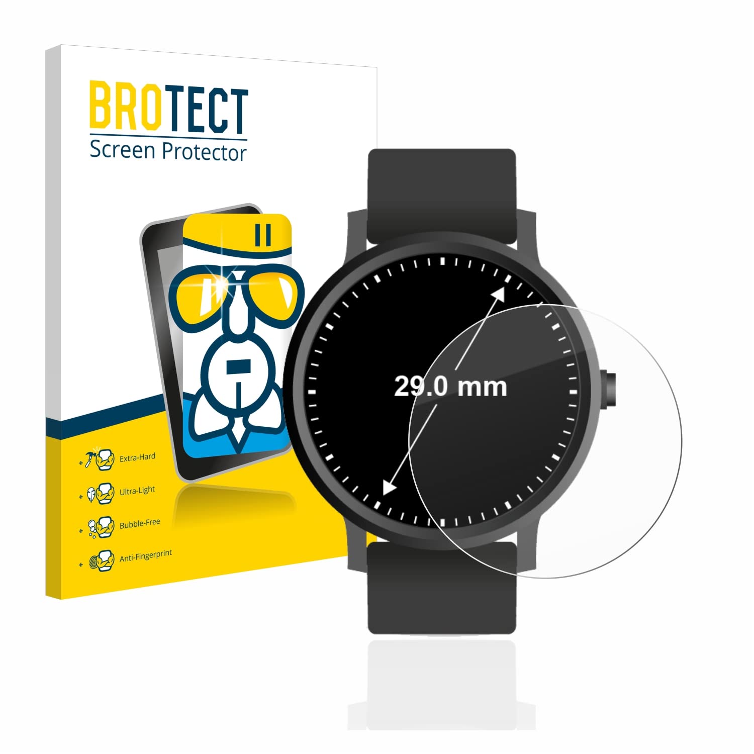 Brotect Protection Écran Verre Circulaire 29 mm Film Protecteur 9H Anti-Rayures Transparent