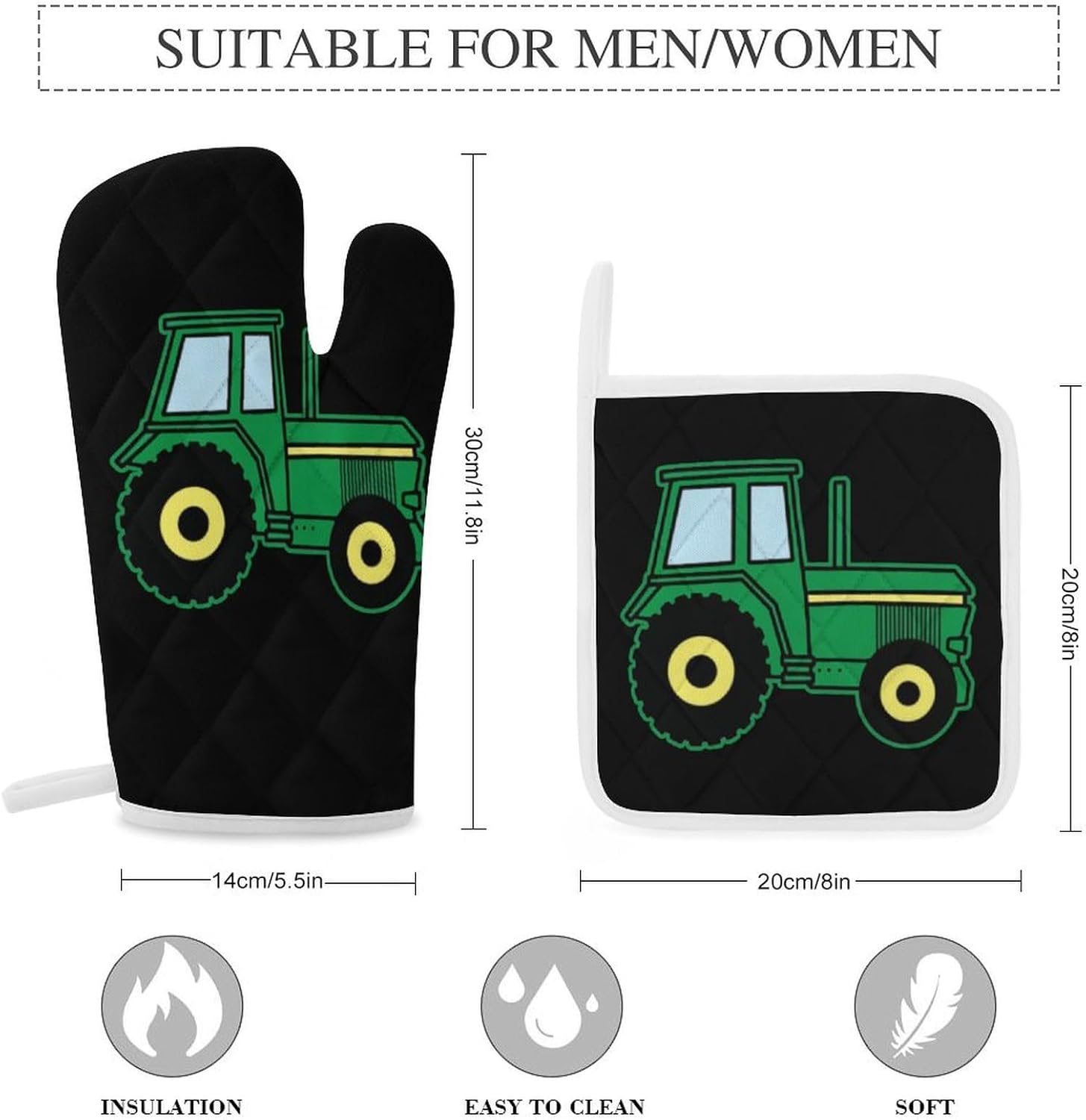 Farm Tractor Print Oven Mitts and Pot Holders 3 Piece Sets Heat Resistant Gloves Hot Pads Potholders for Kitchen Baking Cooking
