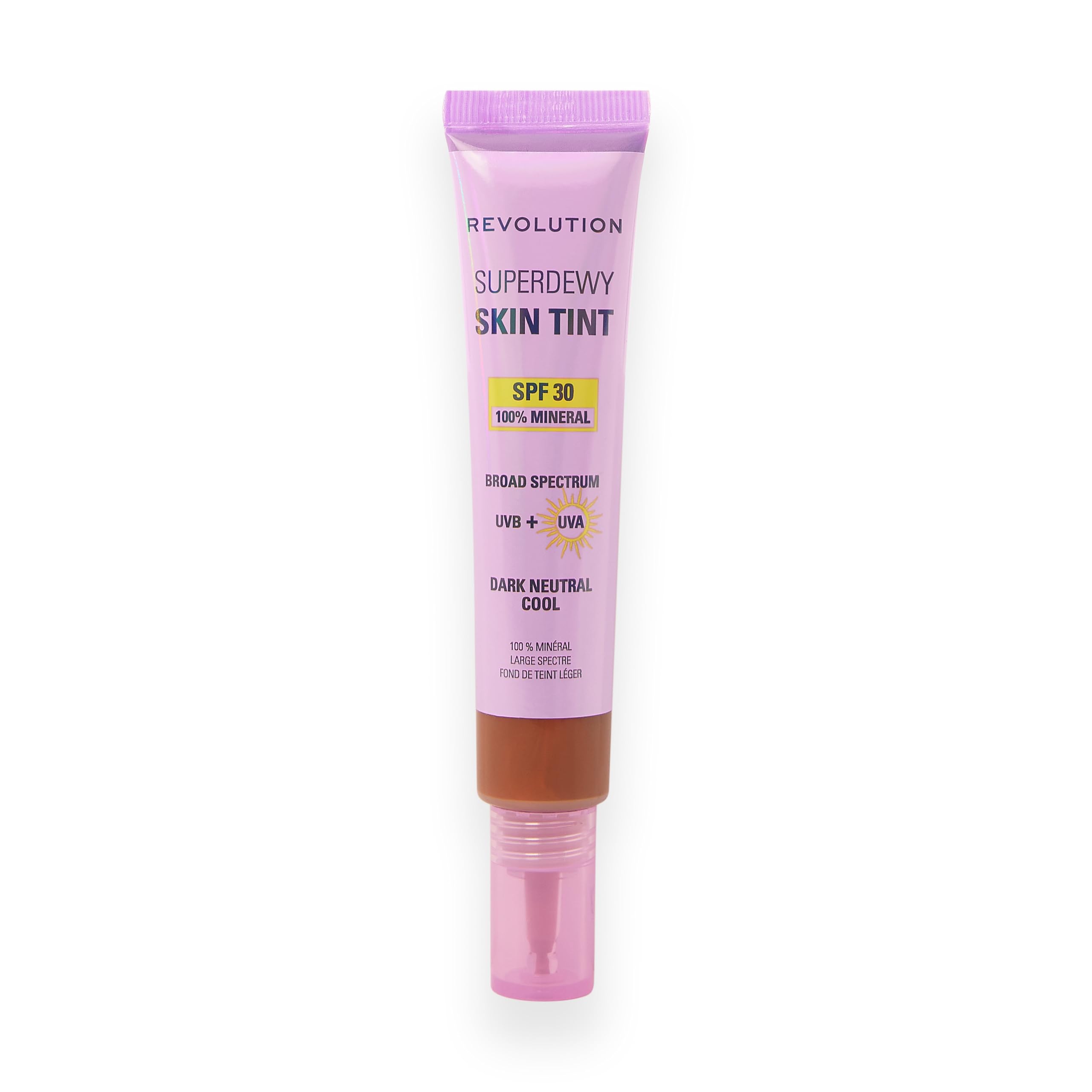 Revolution Superdewy SPF30 Skin Tint, Suitable for Sensitive & Acne-Prone Skin, Lightweight Buildable Formula, Vegan & Cruelty-Free, Dark Neutral Cool, 28ml