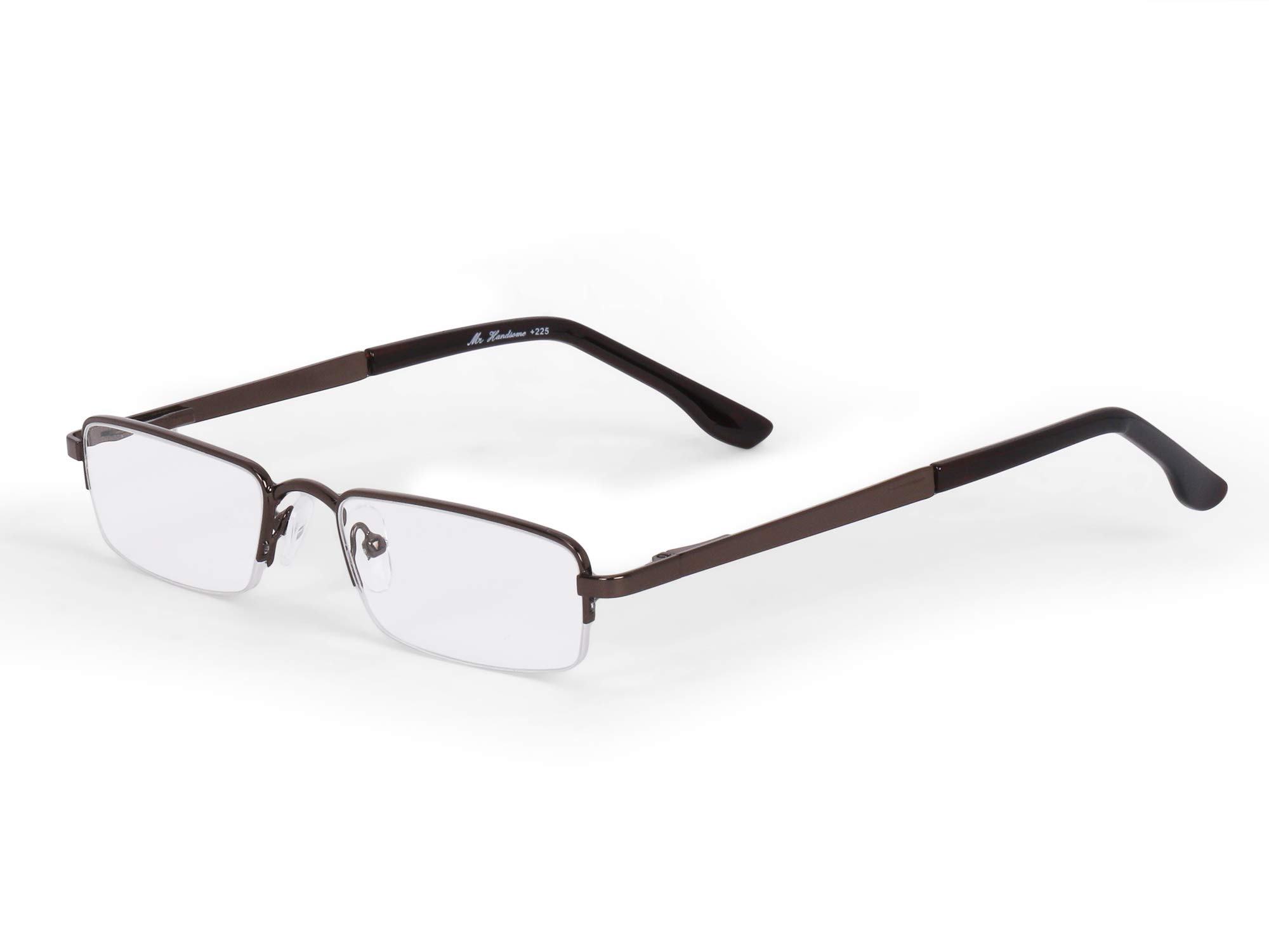 AEC MetalRead Rectangle Half Rim Power Reading Glasses With Pen Clip & Smart Carry Case (+1.00, Brown)