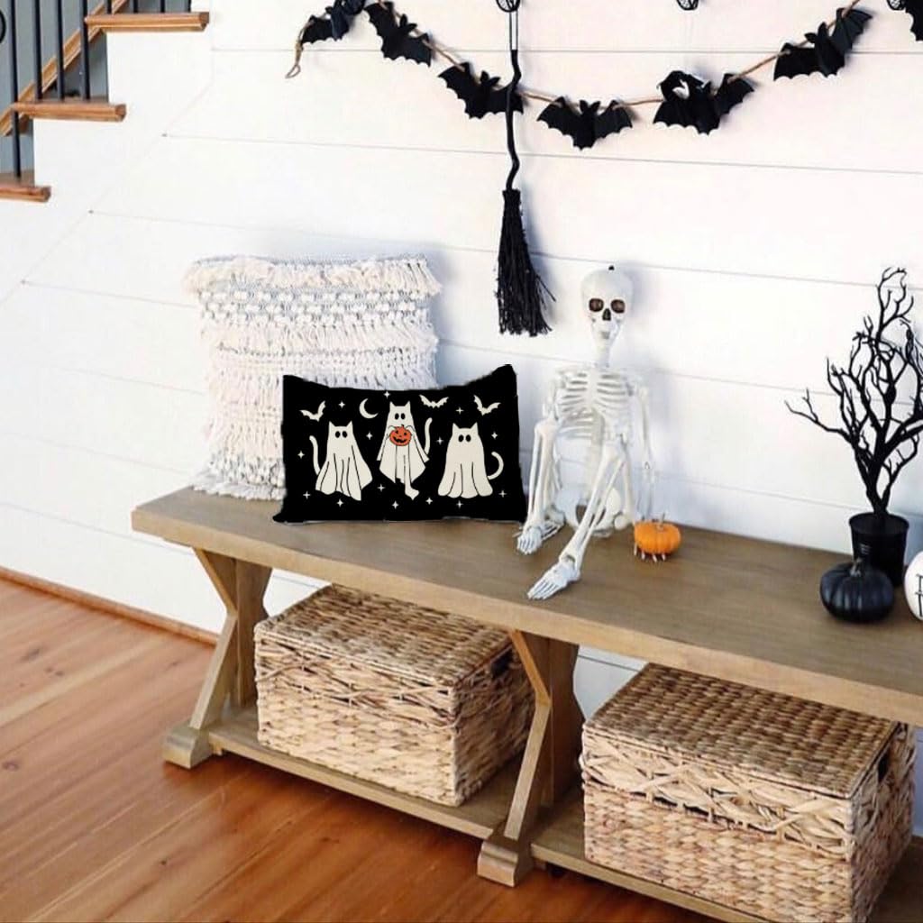 Halloween Pillow Covers 12x20 inch Set of 2 for Halloween Decorations Cute Ghost