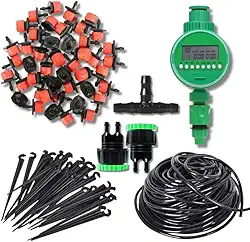 Kit Irrigação Gotejamento com Temporizador Automático | 20 Gotejadores + 30m Mangueira | Sistema Programável para Vasos, Hortas, Estufas e Jardins