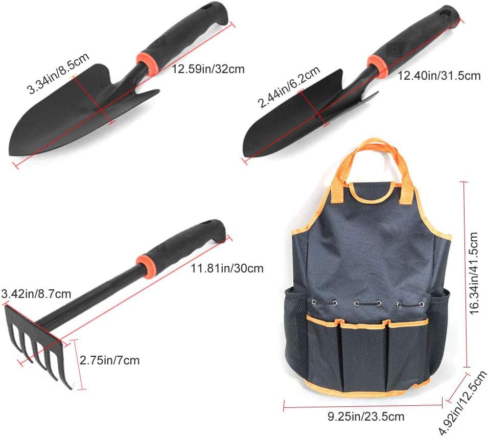 Unusual Gardening Gifts, Garden Tool Set, 4 Piece Heavy Duty Gardening Tools Set, Hand Garden Tool Kit with Large Storage Tote Bag, Outdoor Tool Kits for The Gardener Women Men