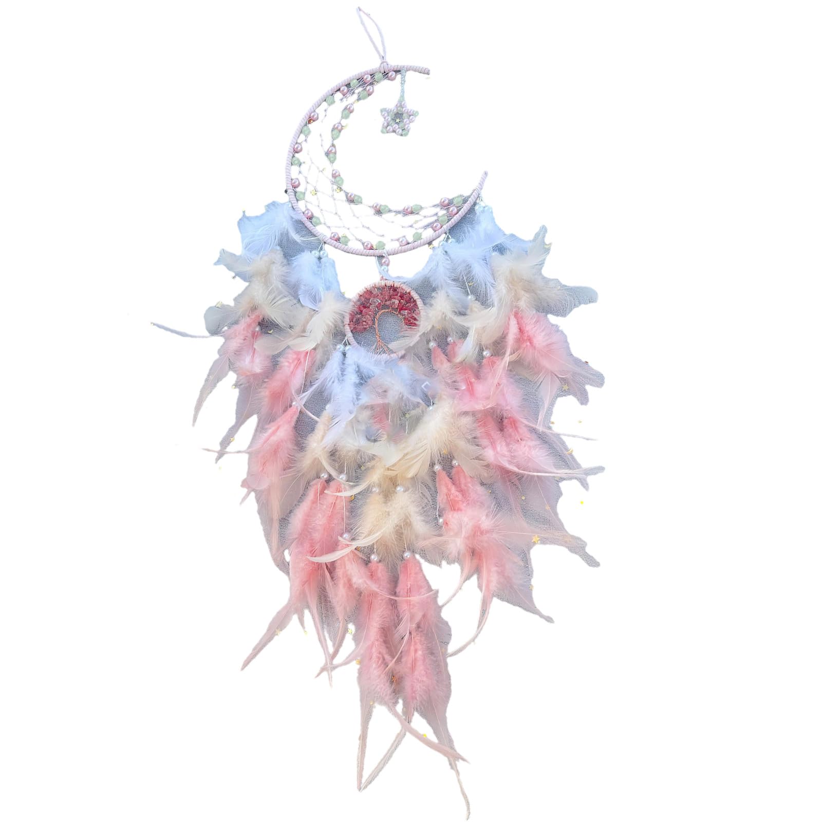 Ramadans Glowing in Dark Beads Star Feathered Tassels Dreamcatchers Windchimes for Home Decors Hanging Ornament Dreamcatchers Windchimes