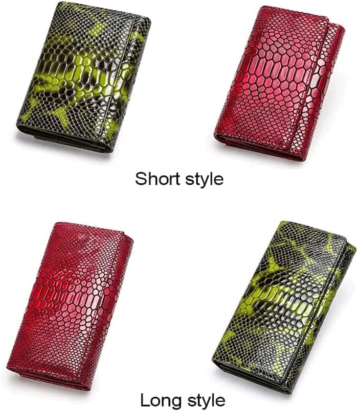 LIOONS Wallet Women's Leather Wallet Fashion Snake Print Card Holder Green Long Coin Purses Large Capacity Coins Pocket Unisex Tear-Resistant