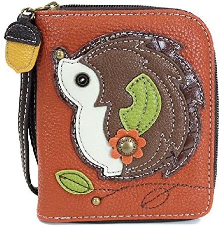 CHALA Zip Around Wallet, Wristlet, 8 Credit Card Slots, Sturdy Pu Leather - Hedgehog - Orange