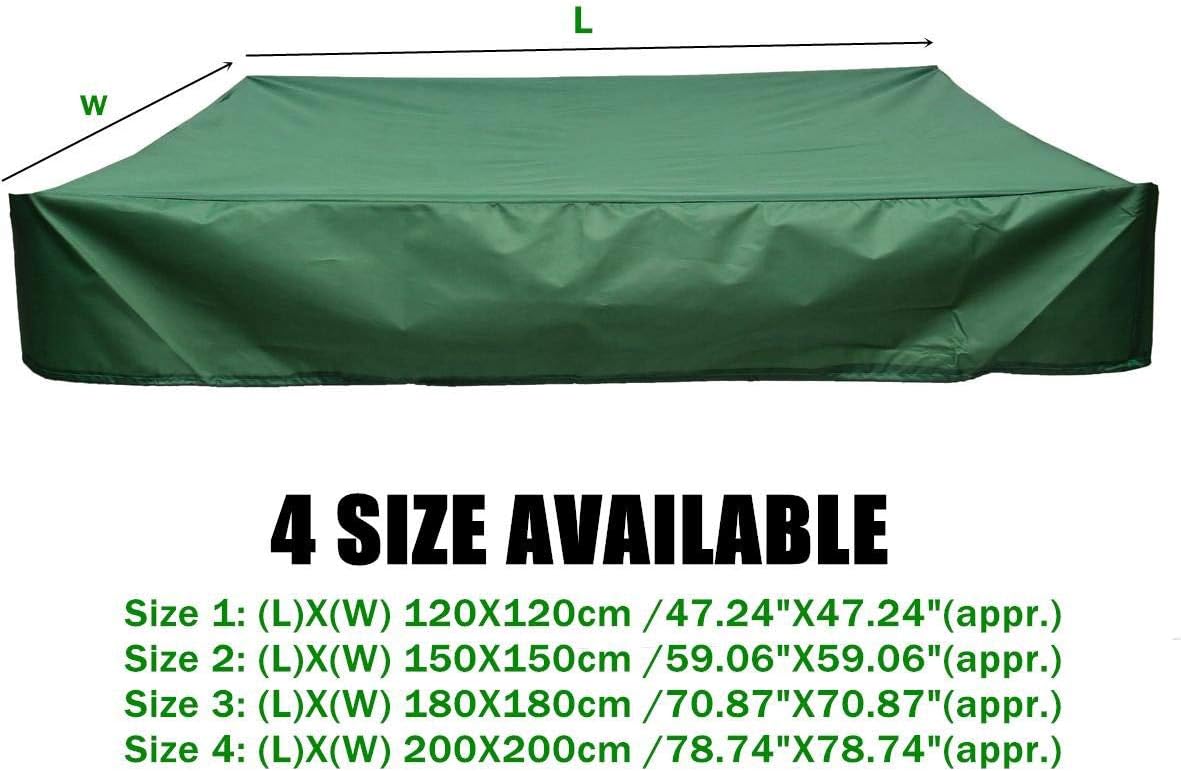Green Sandbox Cover, Square Sandbox Canopy with Drawstring, Sandpit Pool Cover Waterproof Dustproof Sun Protection, 200 x 200cm