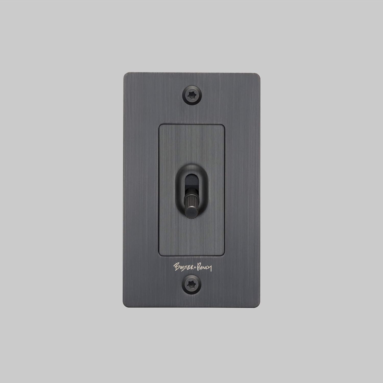 Buster and Punch 1G Linear Toggle Switch with Logo in Brass